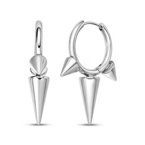 Solid 14K Yellow Gold Long Spike Drop Huggies Hoops Earrings Black Friday Sale