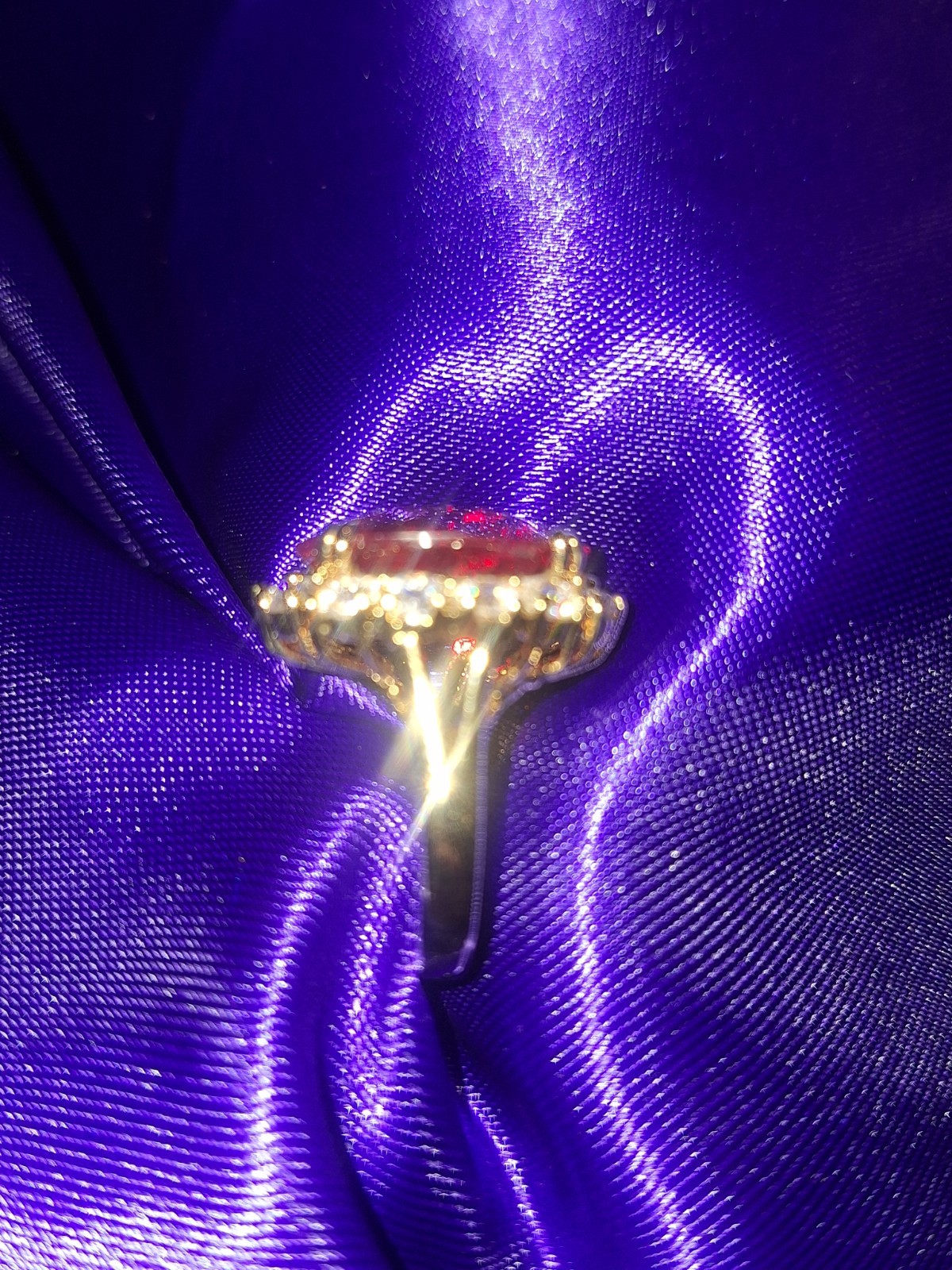 14K Solid Yellow Gold Over Silver Ruby Red Clear CZ Ring. Size 6.75