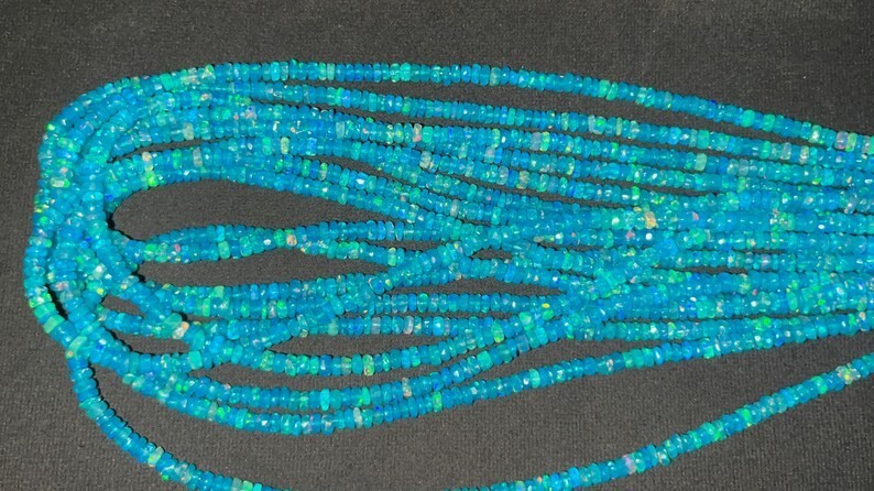 AAA+ Blue Opal Beads 3-3.5mm Faceted Rondelle 16″ Paraiba Blue Fire Easter Gift
