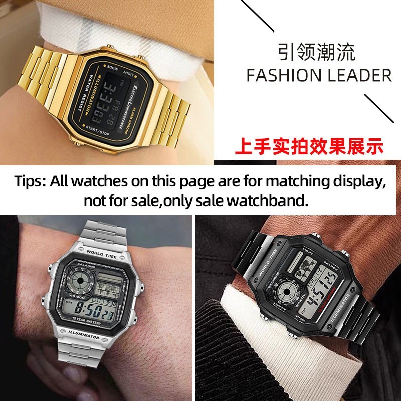 For Casio AE-1200WH AE-1300 Stainless Steel Watch Strap AE1200 W-218 Metal Band