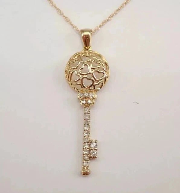 14K Yellow Gold Plated In 1.30Ct Round Cut Simulated Diamond Key Pendant Women’s