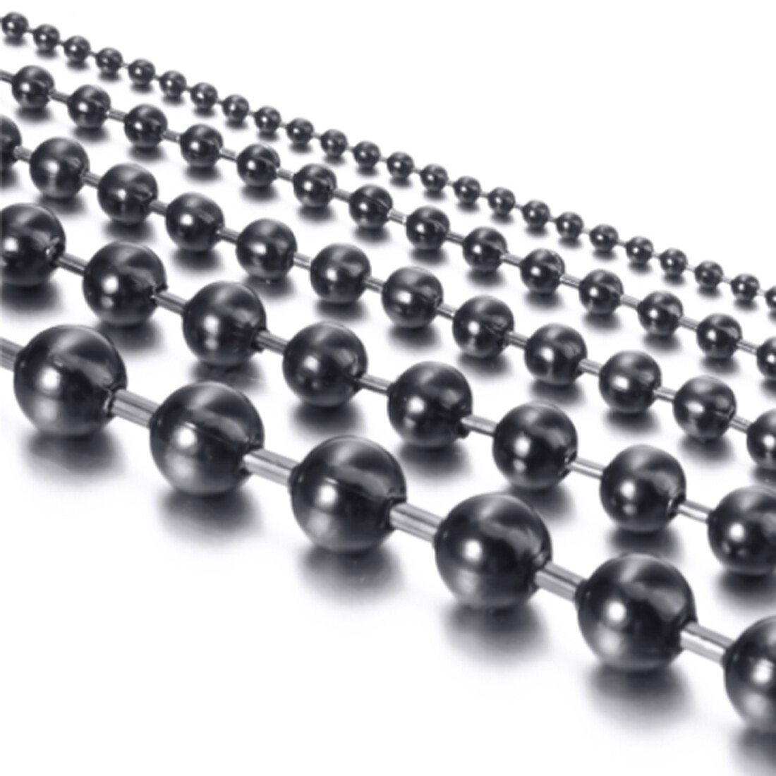 1.5-12mm Men Stainless Steel Round Ball Bead Chain Black Necklace Bracelet Link