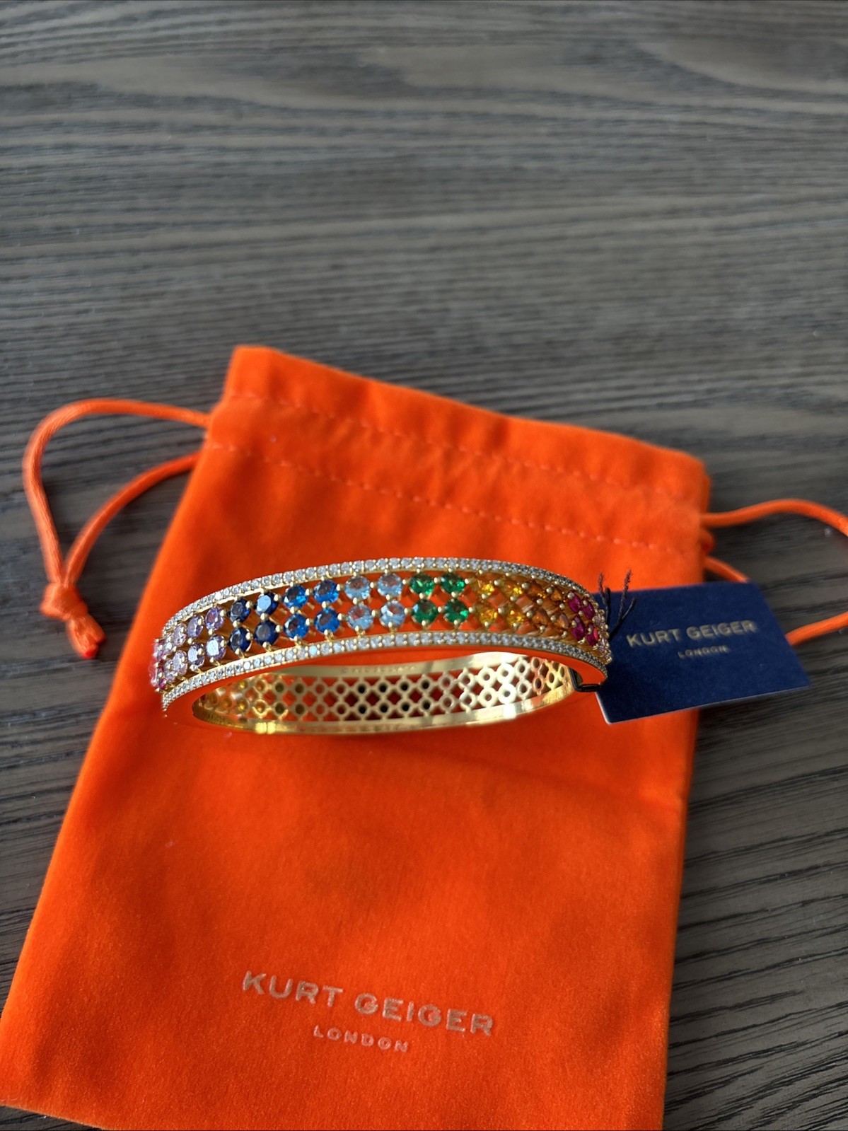 KURT GEIGER LONDON RAINBOW PAVE MESH BANGLE BRACELET W DUST BAG New With Tags