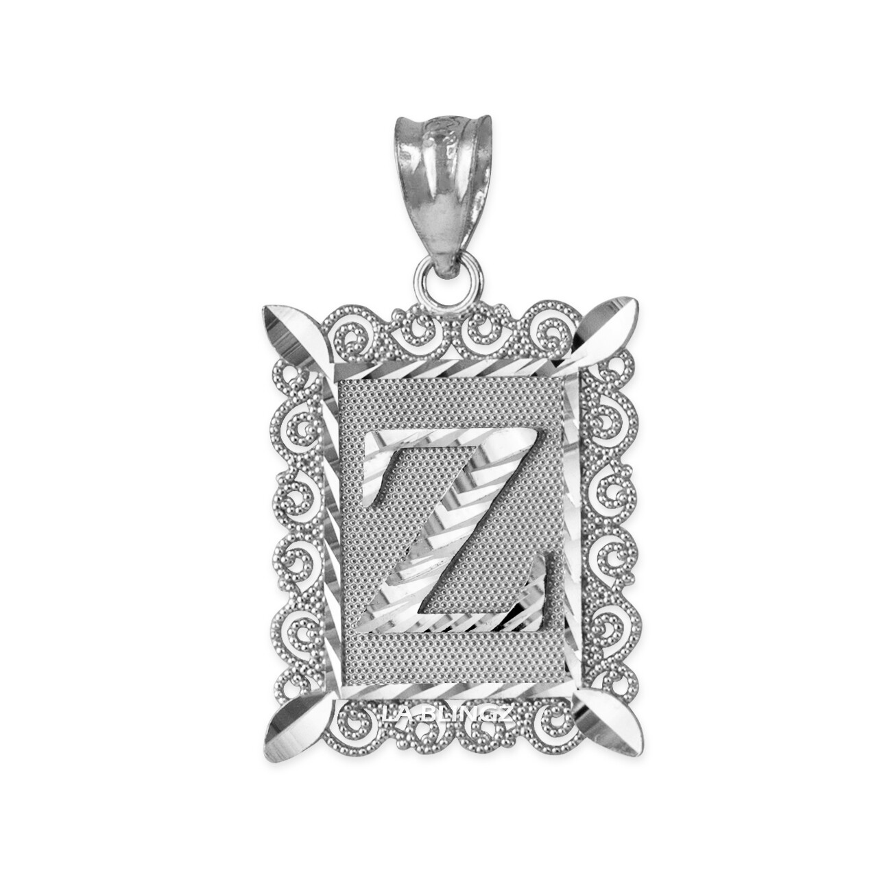 Sterling Silver Filigree Alphabet Initial A-Z Personalized Charm Pendant (S/M/L)