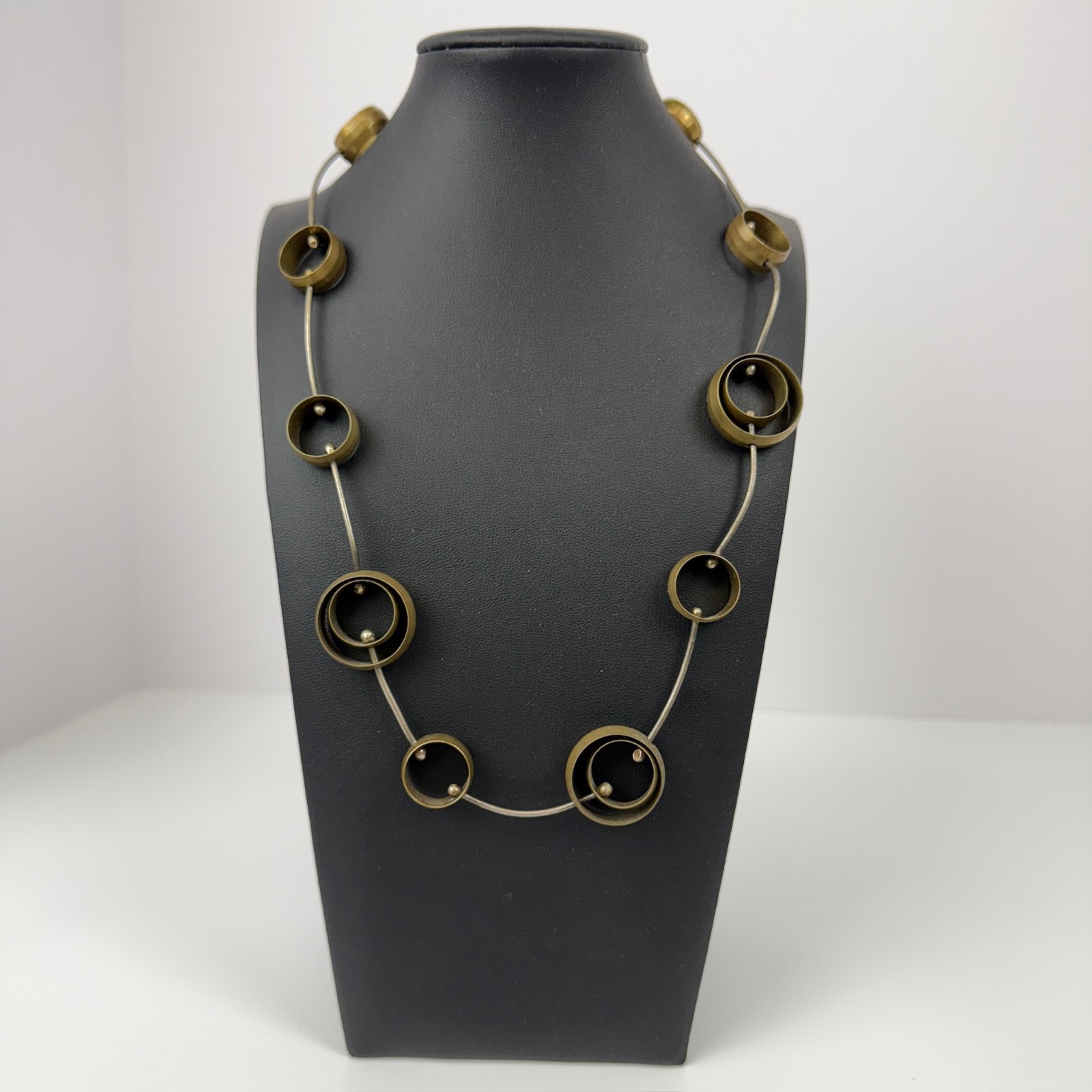 Artisan Circle Cut Out Chain 22″ Statement Necklace Copper Silver Mixed Metals