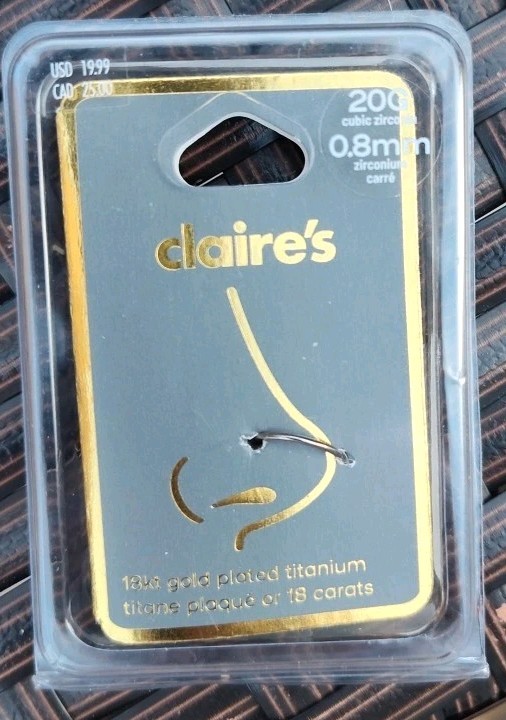 18K Gold Plated Titanium Claire’s Nose Ring Body Jewelry Size 20G 0.8 mm