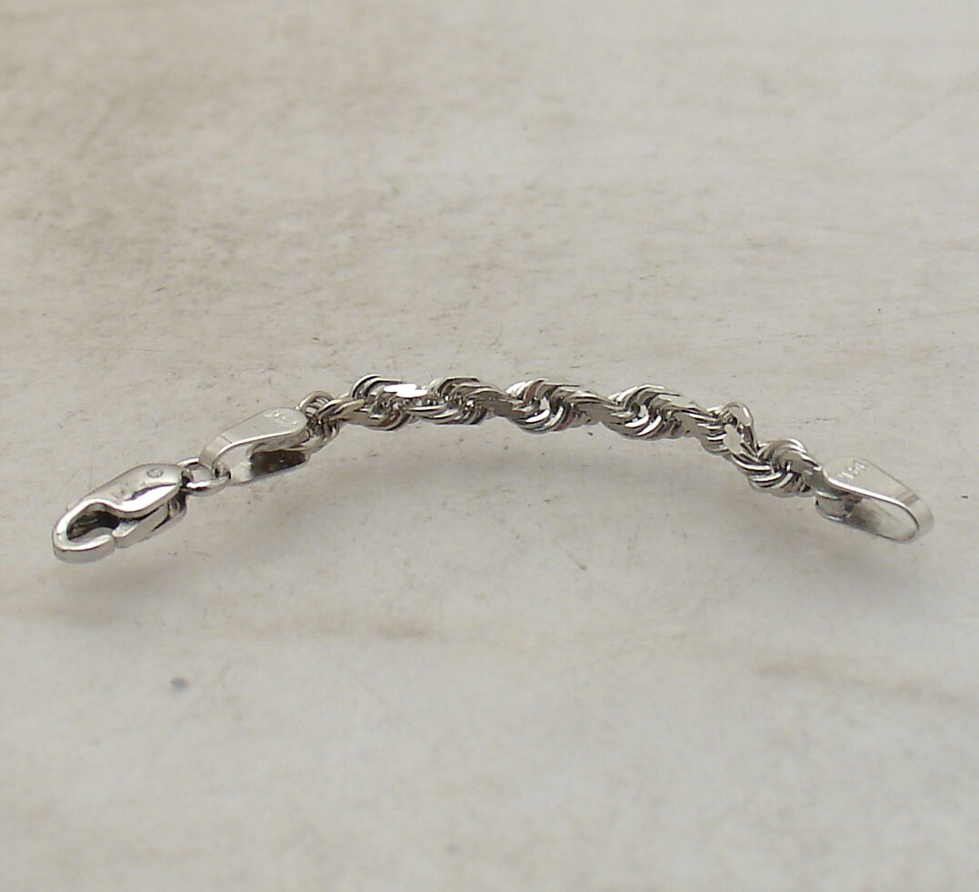 3mm Heavy Duty Solid Diamond Cut Rope Chain Necklace Extender 14K White Gold