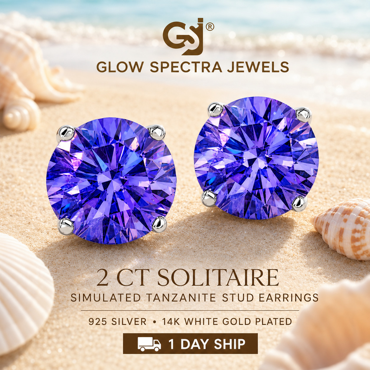 2.00CT Solitaire Tanzanite Stud Erring Screw Back 14k White Gold Plated