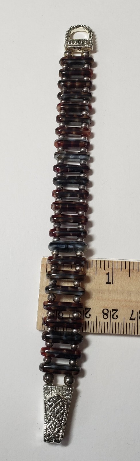 Brown Stone Beaded Small Bracelet with silver tone beads and clasp 6.5 in