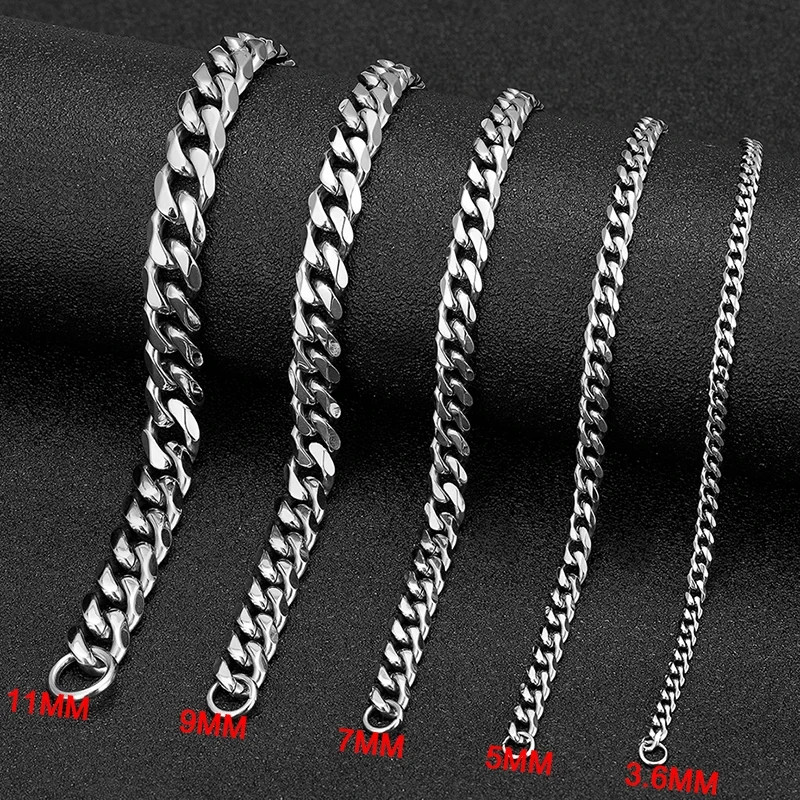 40-70″MEN Stainless Steel 3 to 11mm Silver Miami Cuban Curb Chain Necklace*155