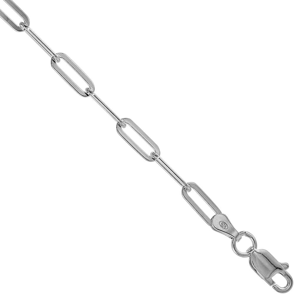 925 Sterling Silver Paperclip Chain Necklace Bracelet Italy 3mm Sizes 7-30 inch