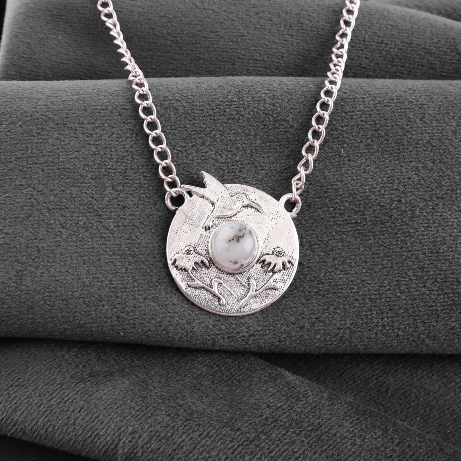 Women’s 925 Sterling Silver Natural Dendritic Opal Pendant