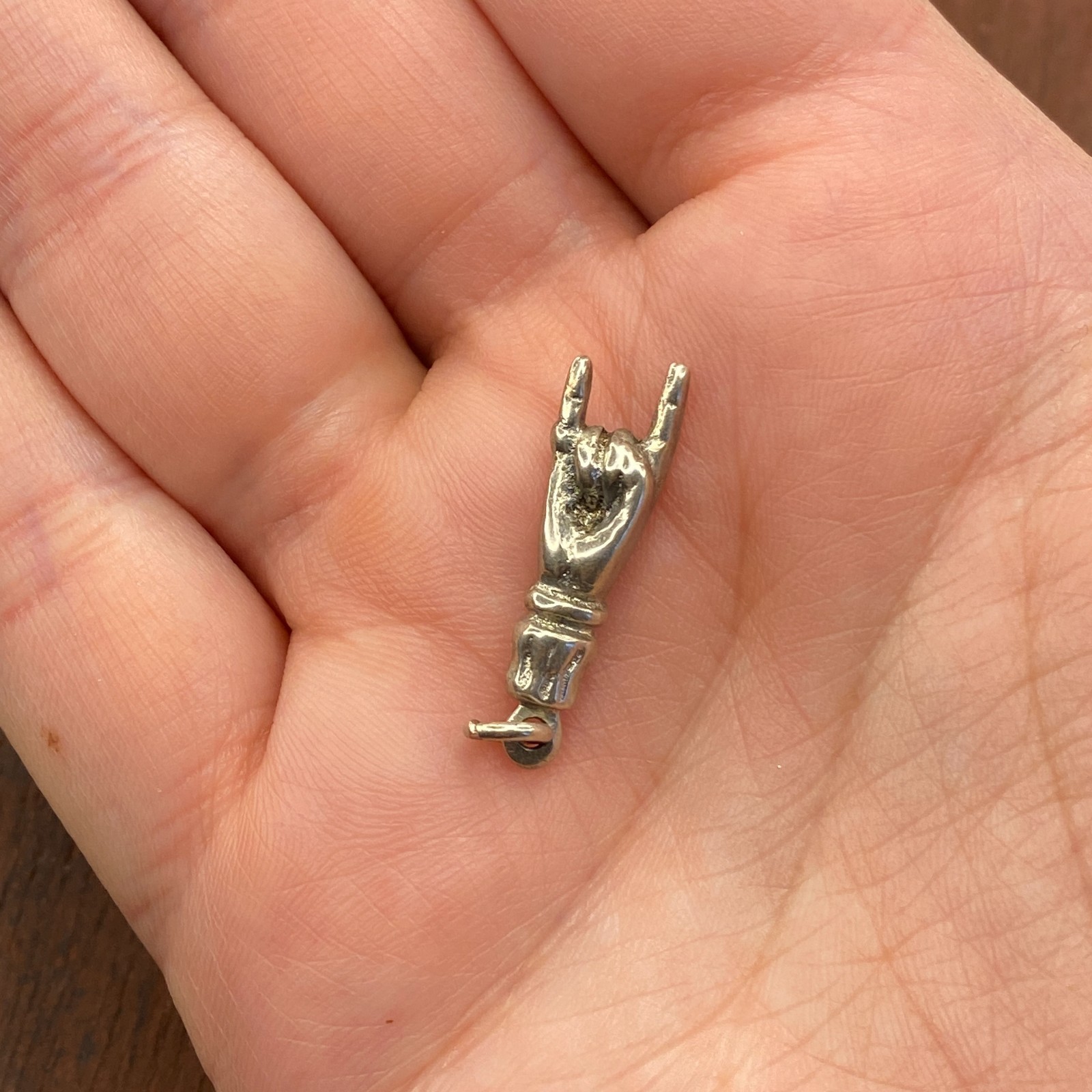 Vintage 925 Sterling Italian Mano Cornuto Sign of Horns Lucky Pendant Charm