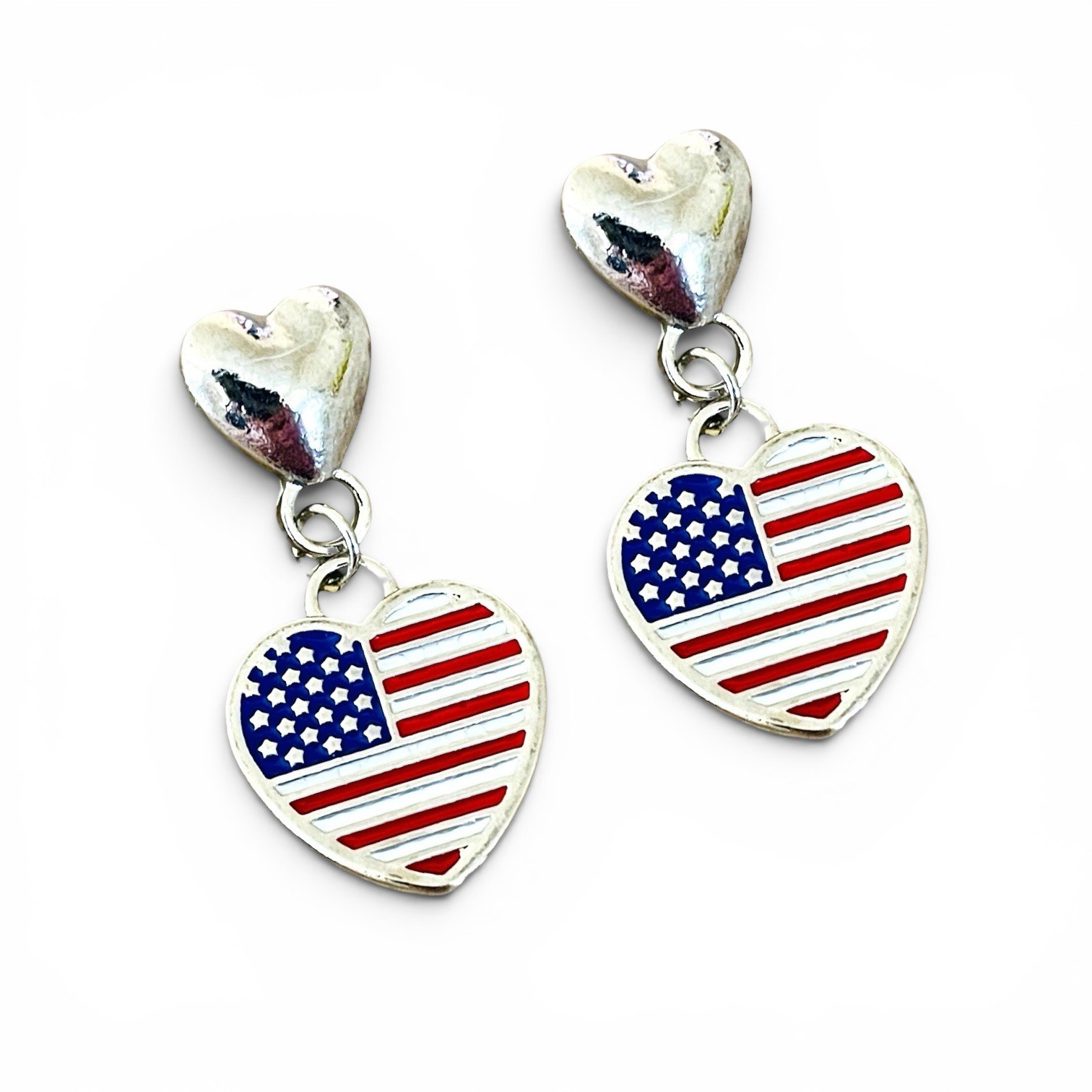 New Heart-Shaped American Flag Dangle Fashion Earrings for Women – US Seller