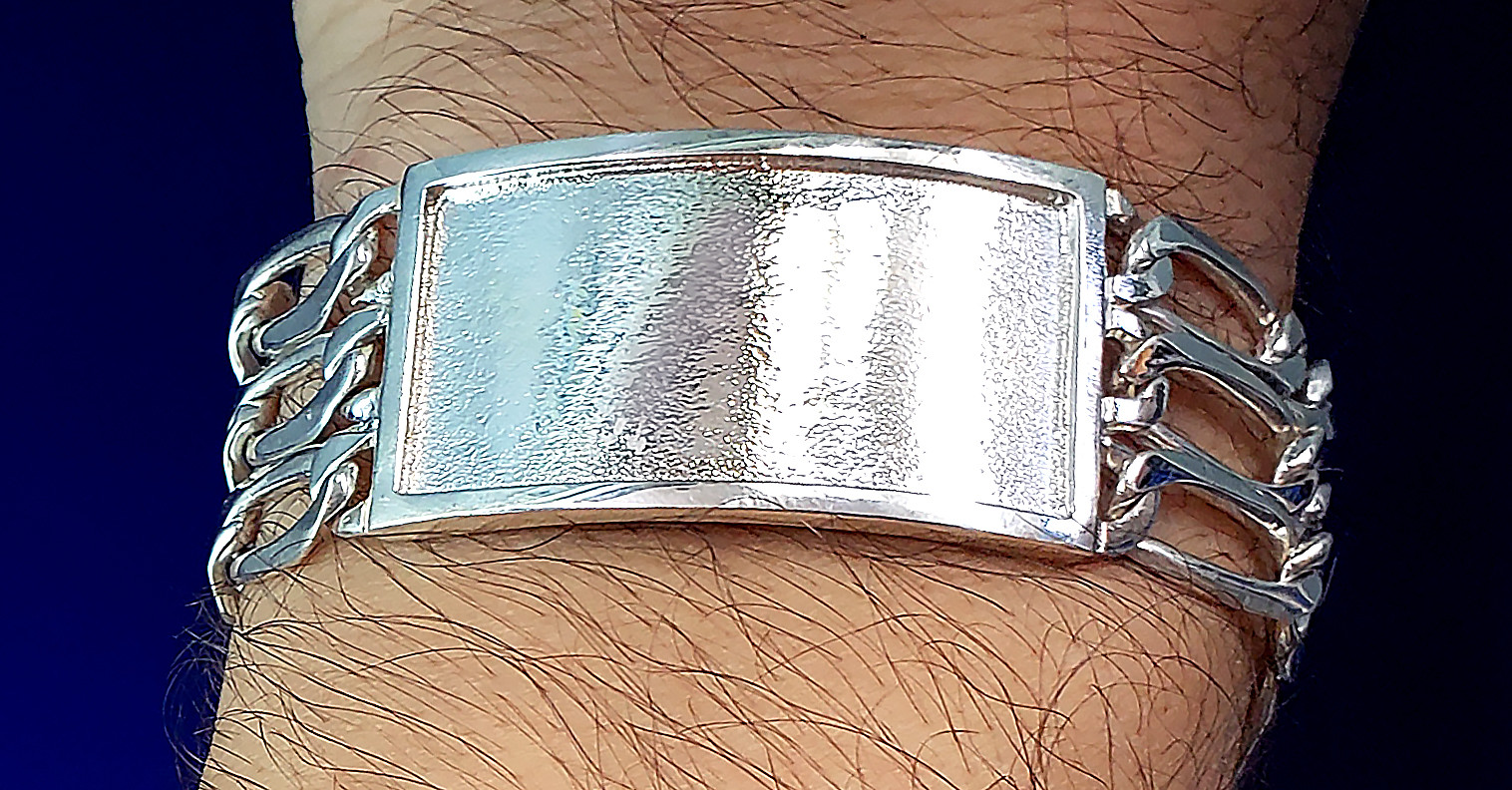 23 mm Solid Heavy Sterling Silver 3 Row Link ID Bracelet 8 Inches 61 Grams