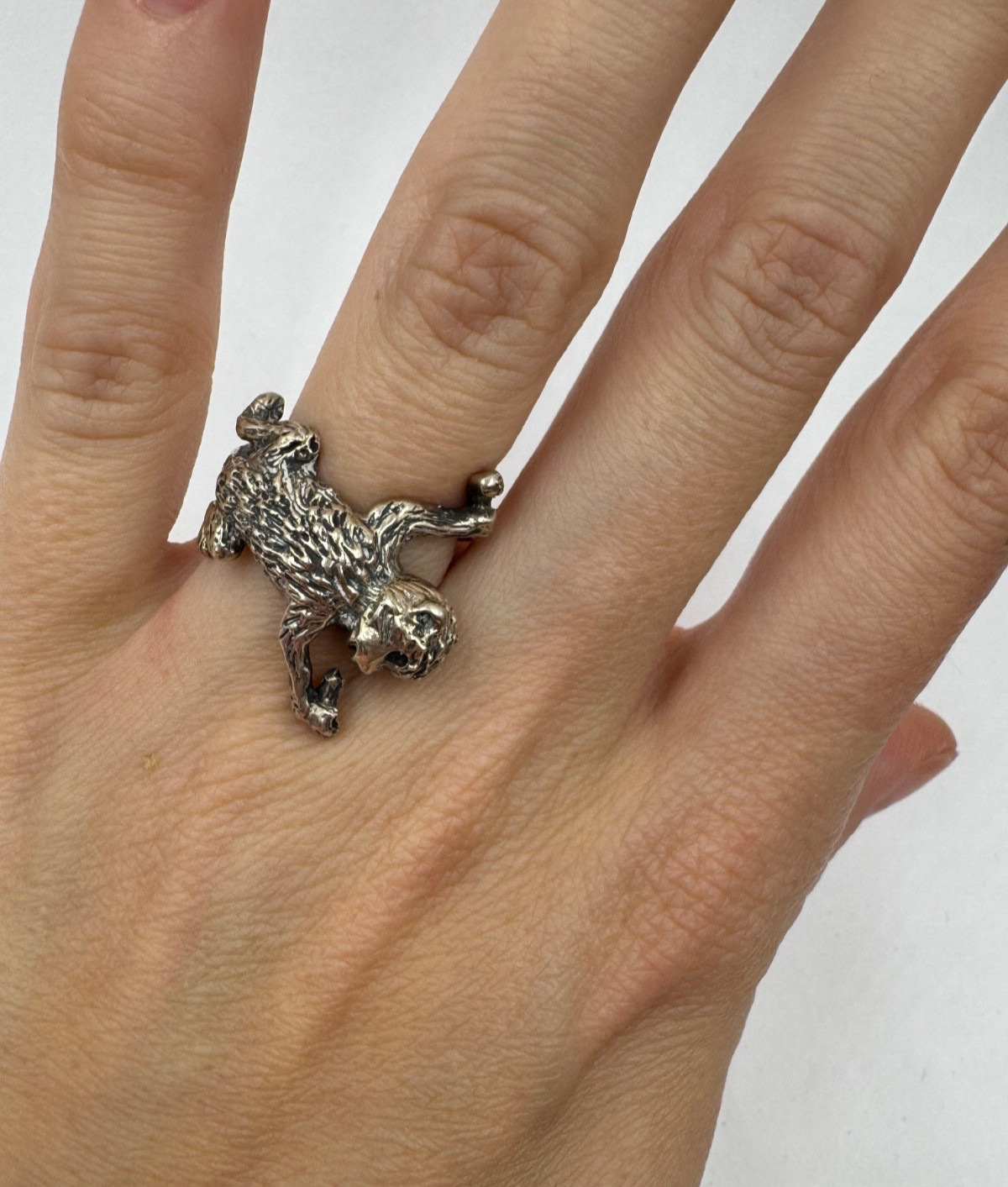 ABS UNIQUE MONKEY & BANANA STERLING SILVER UNIQUE RING SIZE 5.5 CUTE ADORABLE S