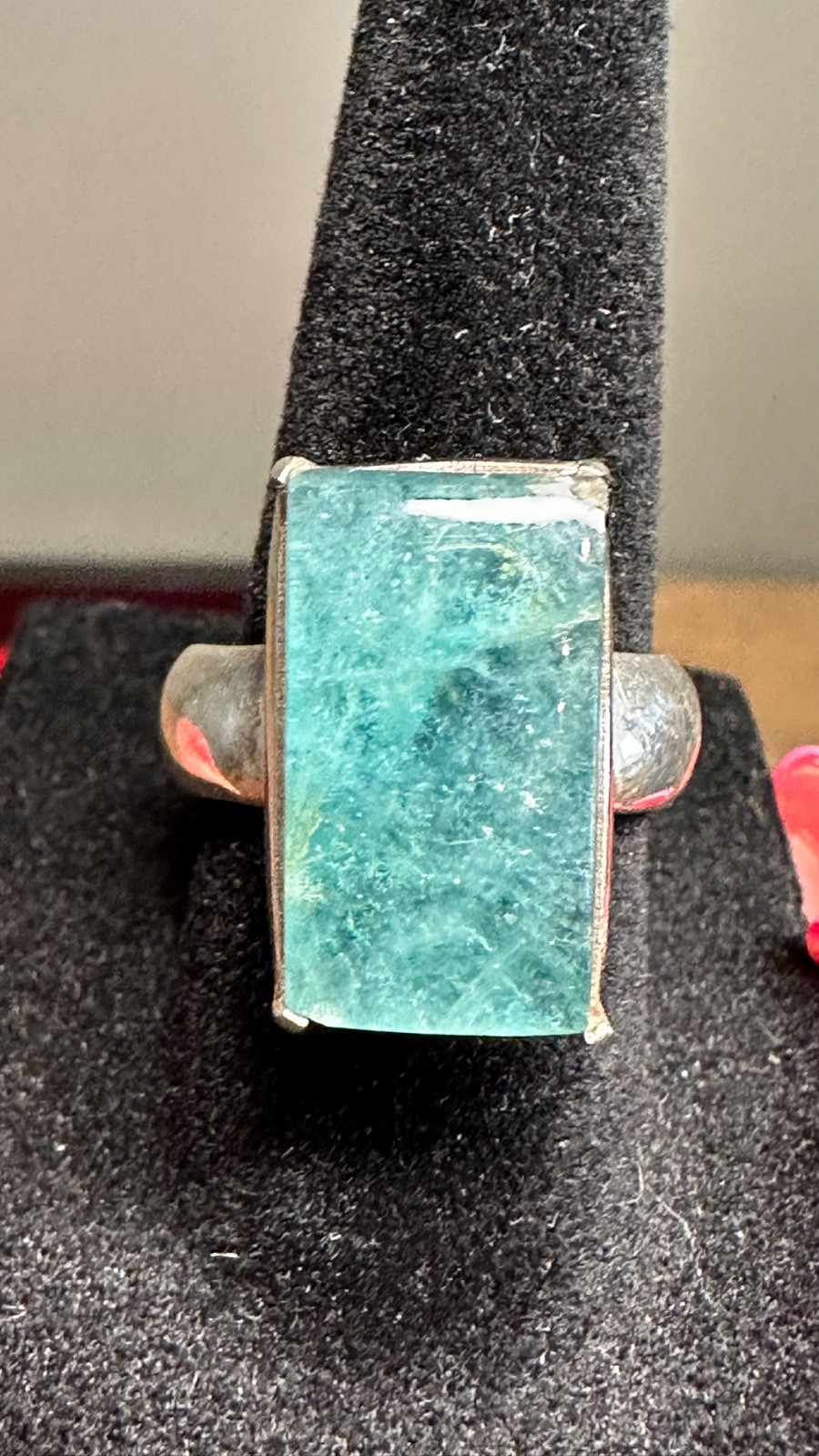 Vintage Nepal 925 Sterling Silver Blue Stone Statement Ring Sz 6 Signed READ