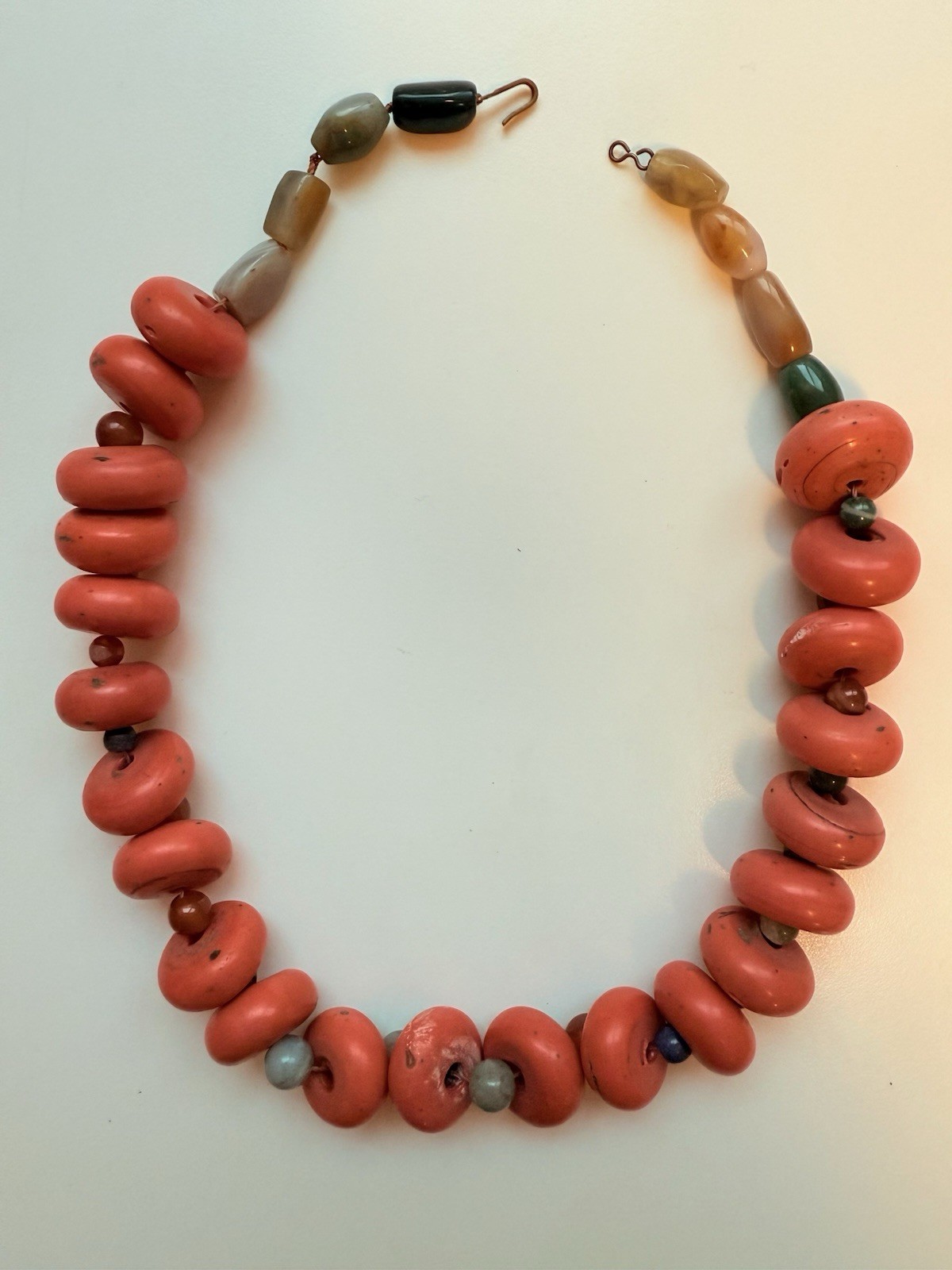 Vintage Nepal Sherpa Coral Glass Bead Necklace (2970)