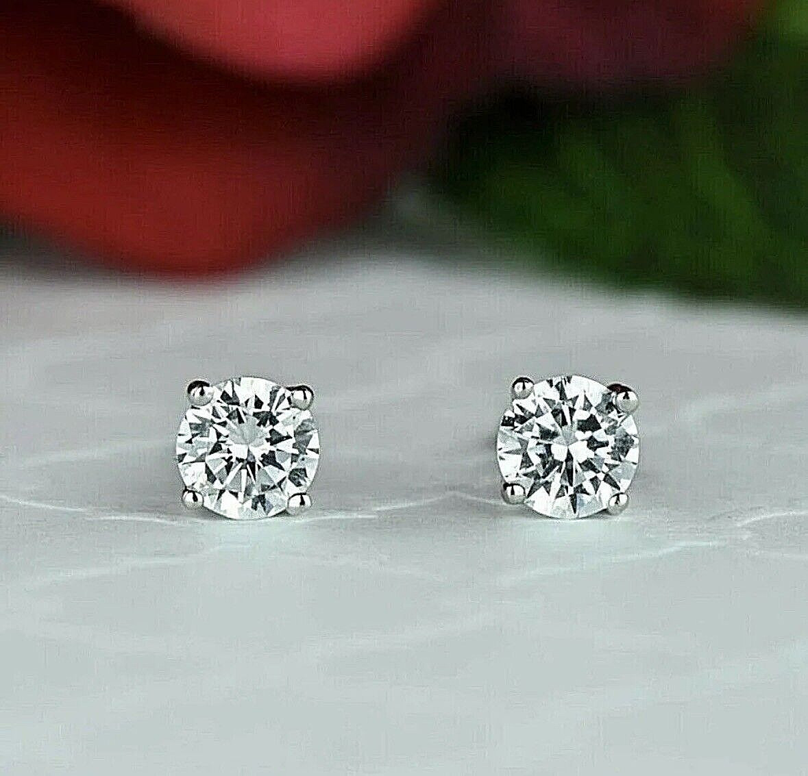 1.00 Ct Round Cut FL/D Lab Created Stud Earrings 14k White Gold 6mm Push Back