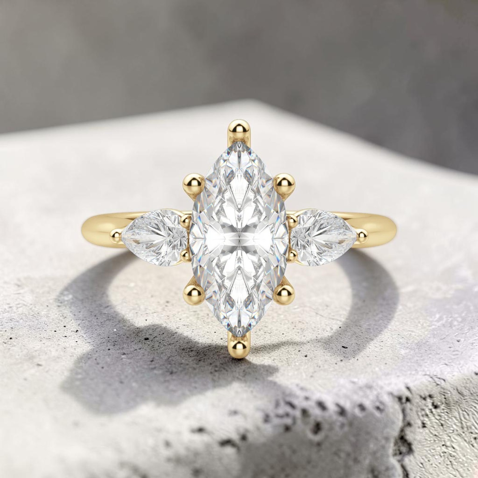 14k Yellow Gold IGI Certified Lab Grown Diamond Engagement Ring 2.50 Ct Marquise