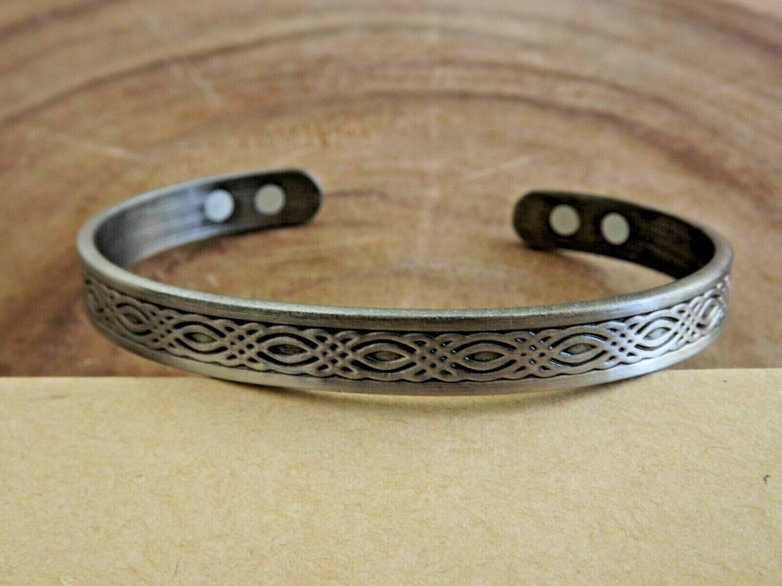 Silver Plated Copper Magnetic Bracelet Arthritis Therapy Cuff Tribal