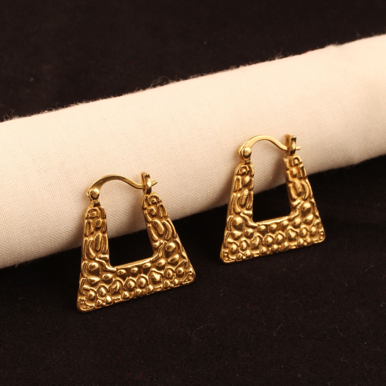 Gold & Silver Plating Geometric Hoop Earrings for Women Textured Tribal Earrings