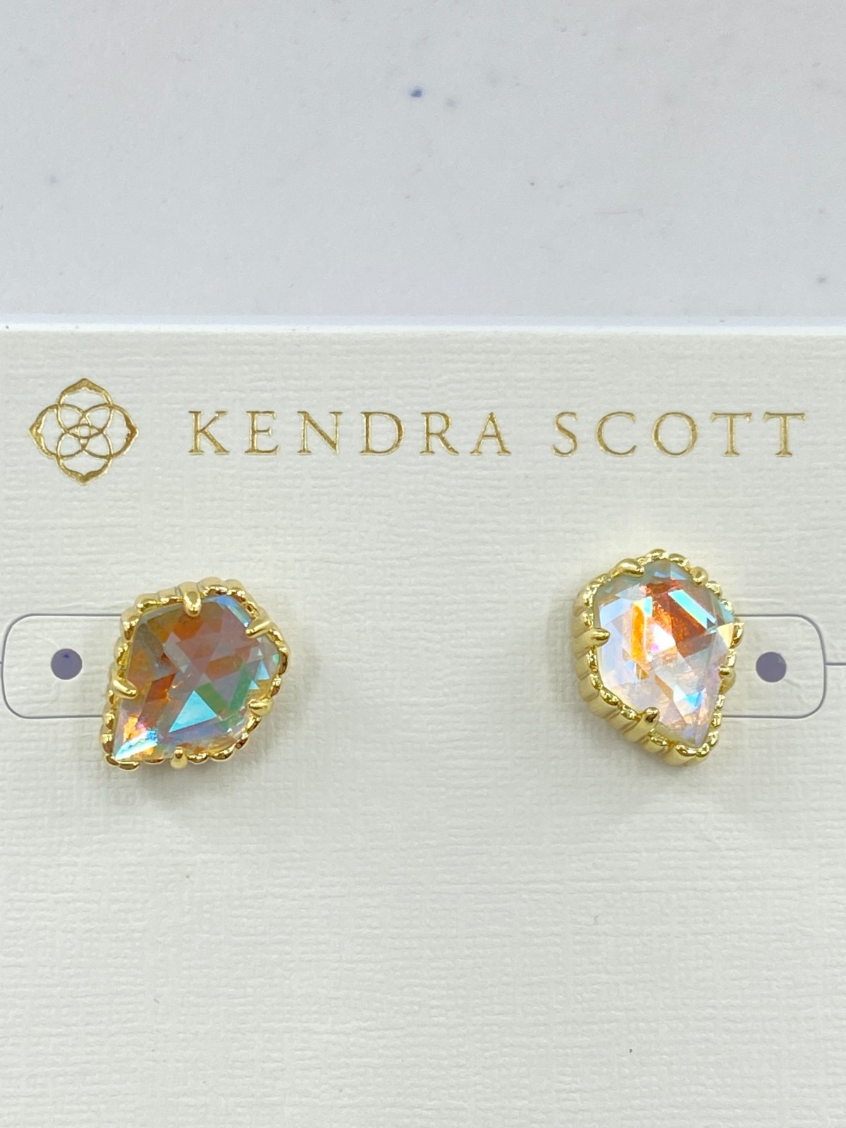 Kendra Scott Tessa Stud Earrings- Gold Iridescent Dichroic Glass
