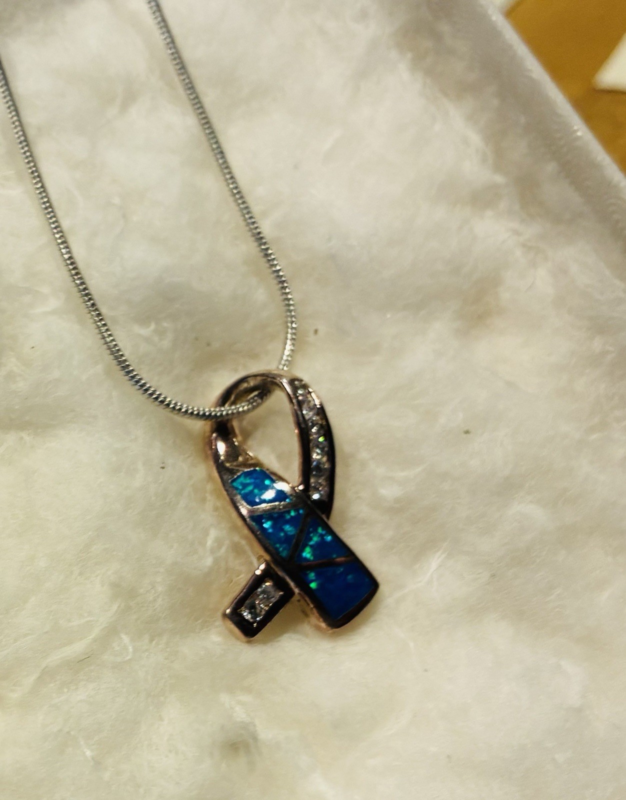 Sterling Silver Blue White Topaz Cancer Symbol Necklace 18 Inch Sterling Chain