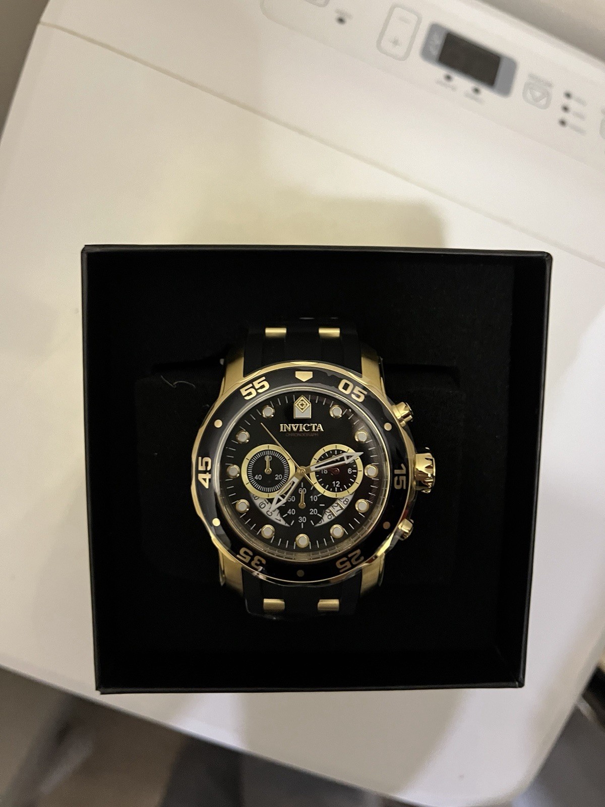 Invicta Men’s Diver Chronograph Quartz Black Dial Gold Case 48mm w/ Box