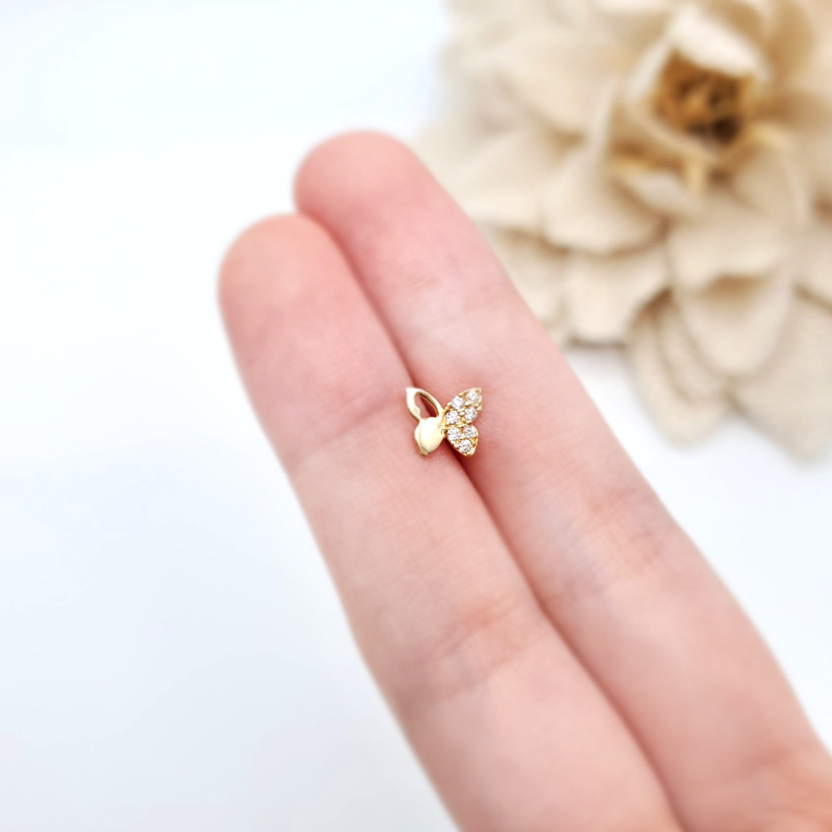 14K Gold Butterfly Stud Earrings, Piercing Earring, Screw Back Earring