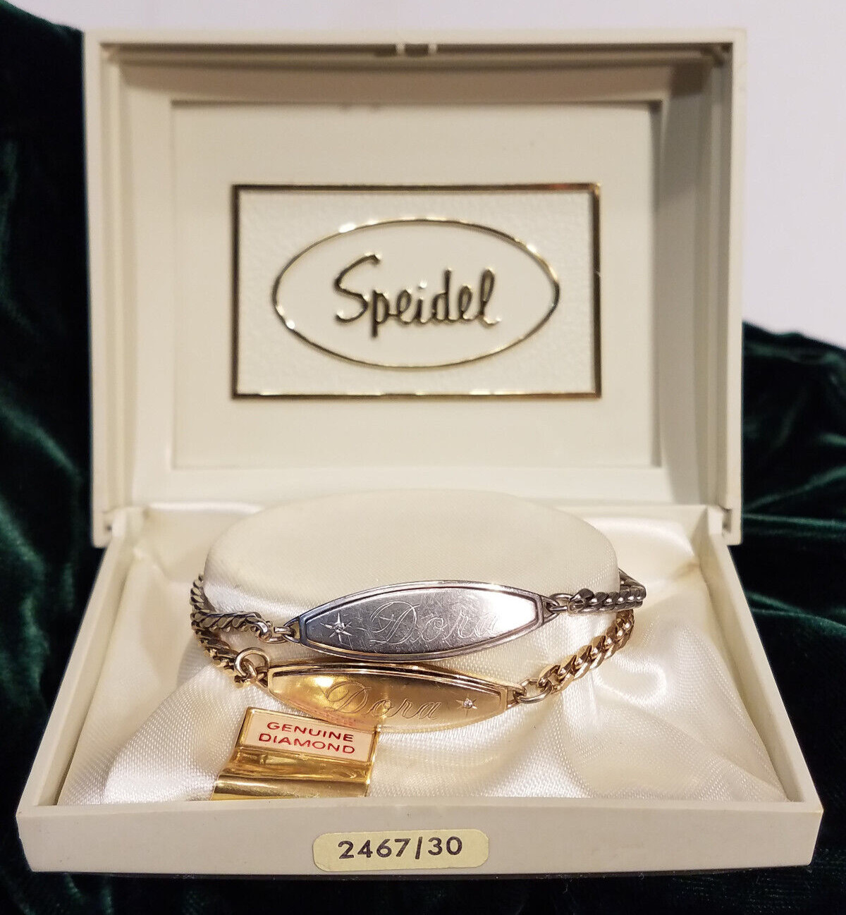 Lot Of 2 Identity Bracelet Speidel Diamond Accent Engraved ID Chain