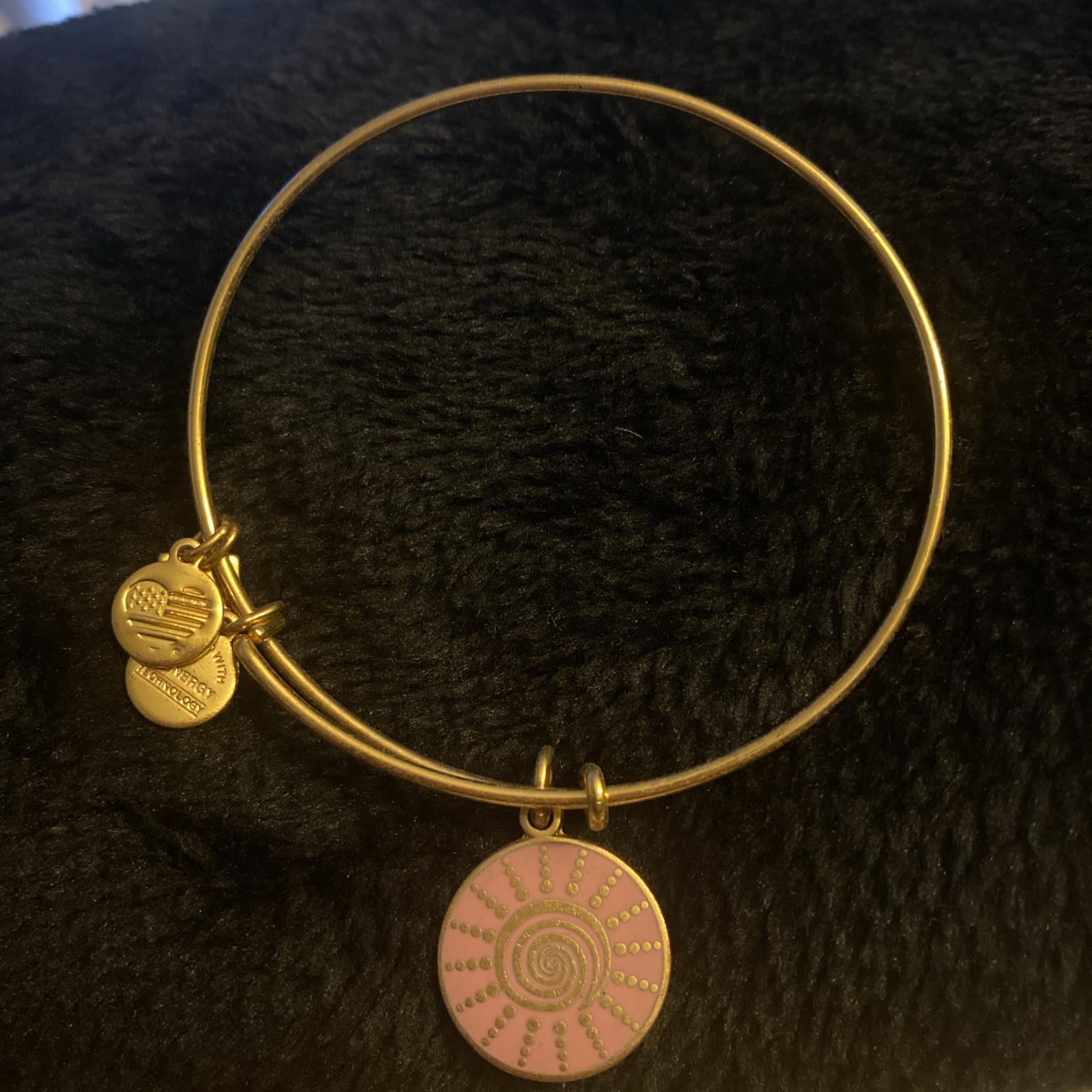 ALEX AND ANI Spiral Sun Charm Bangle Bracelet Gold-Tone Expandable 7-9 in