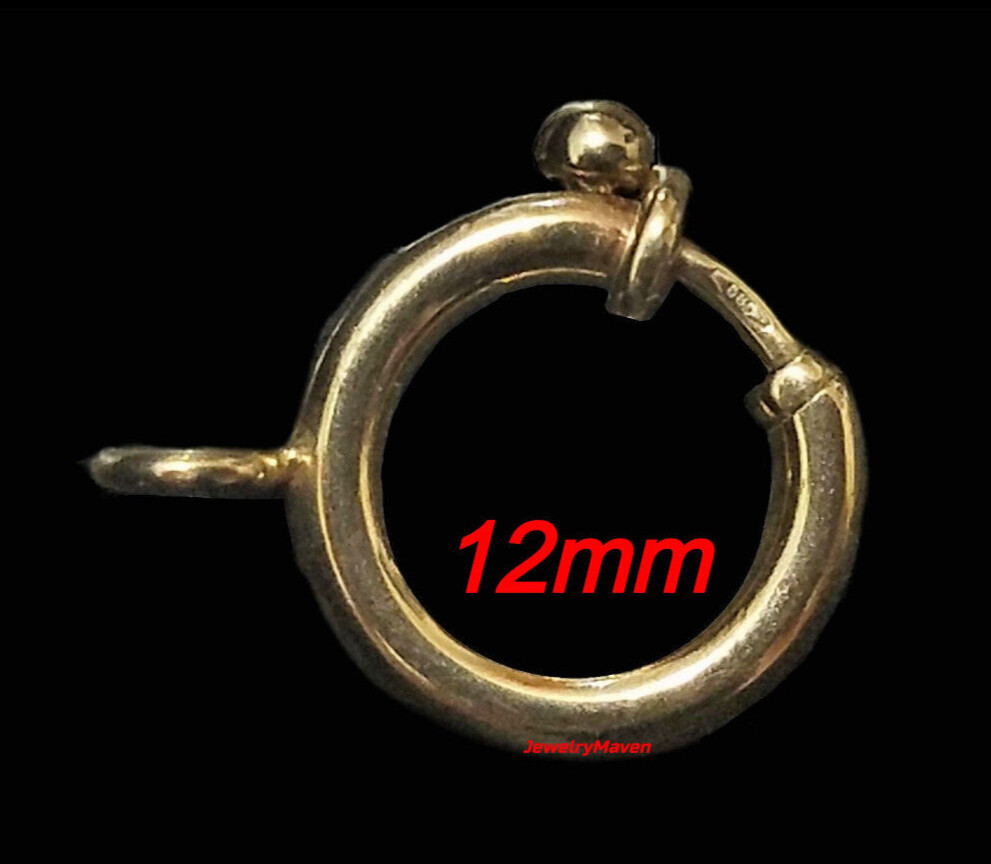 12mm JUMBO HEAVY DUTY 14k Yellow Gold Large Spring Ring Clasp CLOSED Jump ITALY