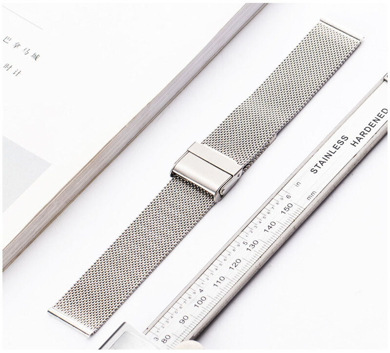 0.6mm Wire Meshed Loop Watch Strap 22mm Mesh Band Double-lock Clasp 10-20mm 24mm