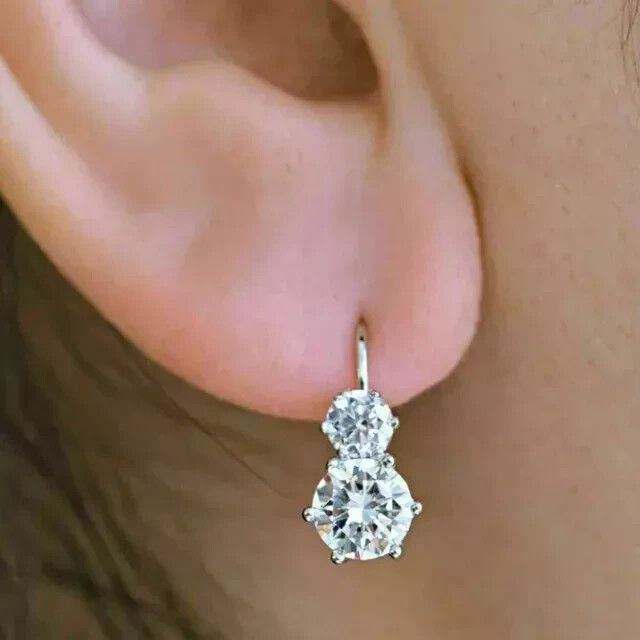 4Ct Round Cut Lab-Created Diamond Drop & Dangle Earrings 14K White Gold Plated