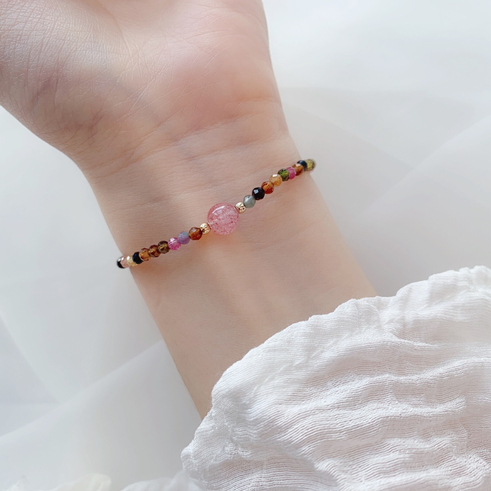 Handmade Tourmaline Faceted Beads Healing Protection Women Minimalist Bracelet