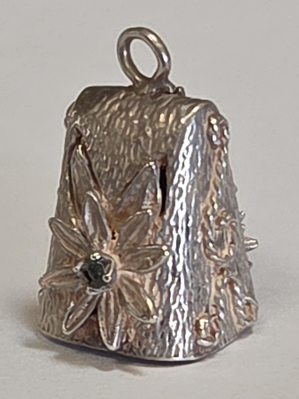 Sterling Silver ~ BELL Charm ~ Sweet Ring Noise ~ With Gems ~ RARE! ~ VINTAGE