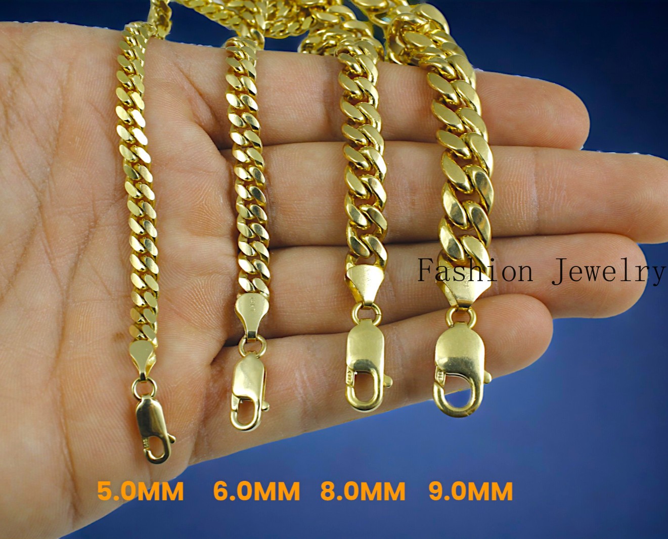 14K Yellow Gold SOLID Miami Cuban Necklace Bracelet Chain 2mm-12mm 7″-30″