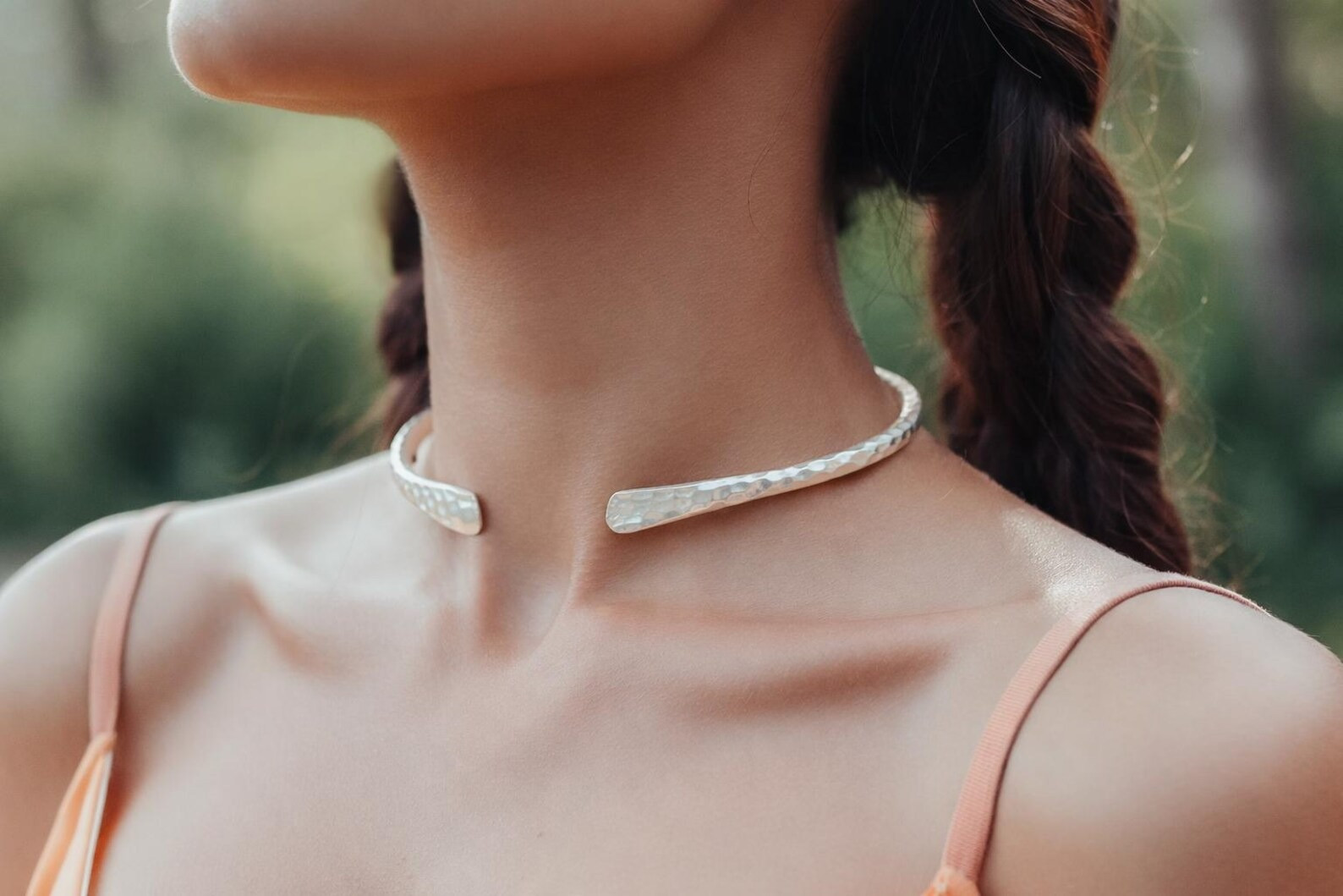 Solid Neck Collar, 925 Sterling Silver Choker, Tribal Statement Jewelry, Braided