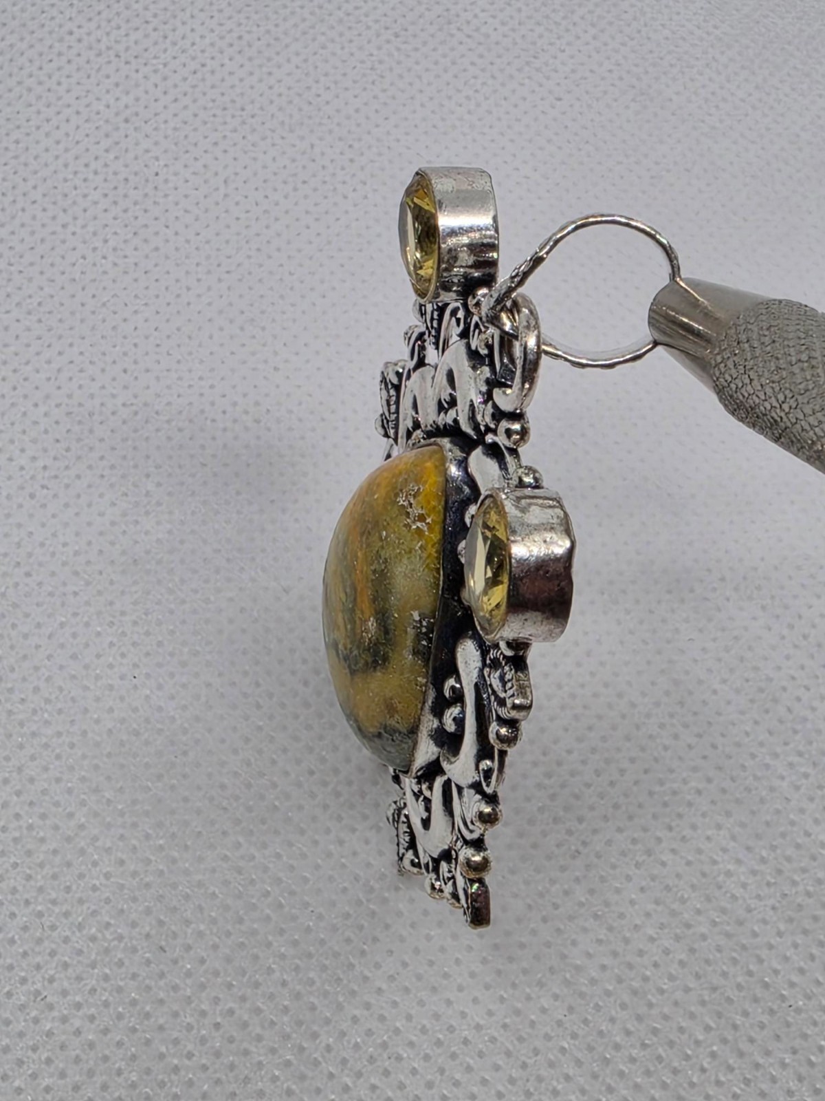 Bumble Bee Jasper and Citrine 925 Silver Plated Long Pendant Size 2.4″