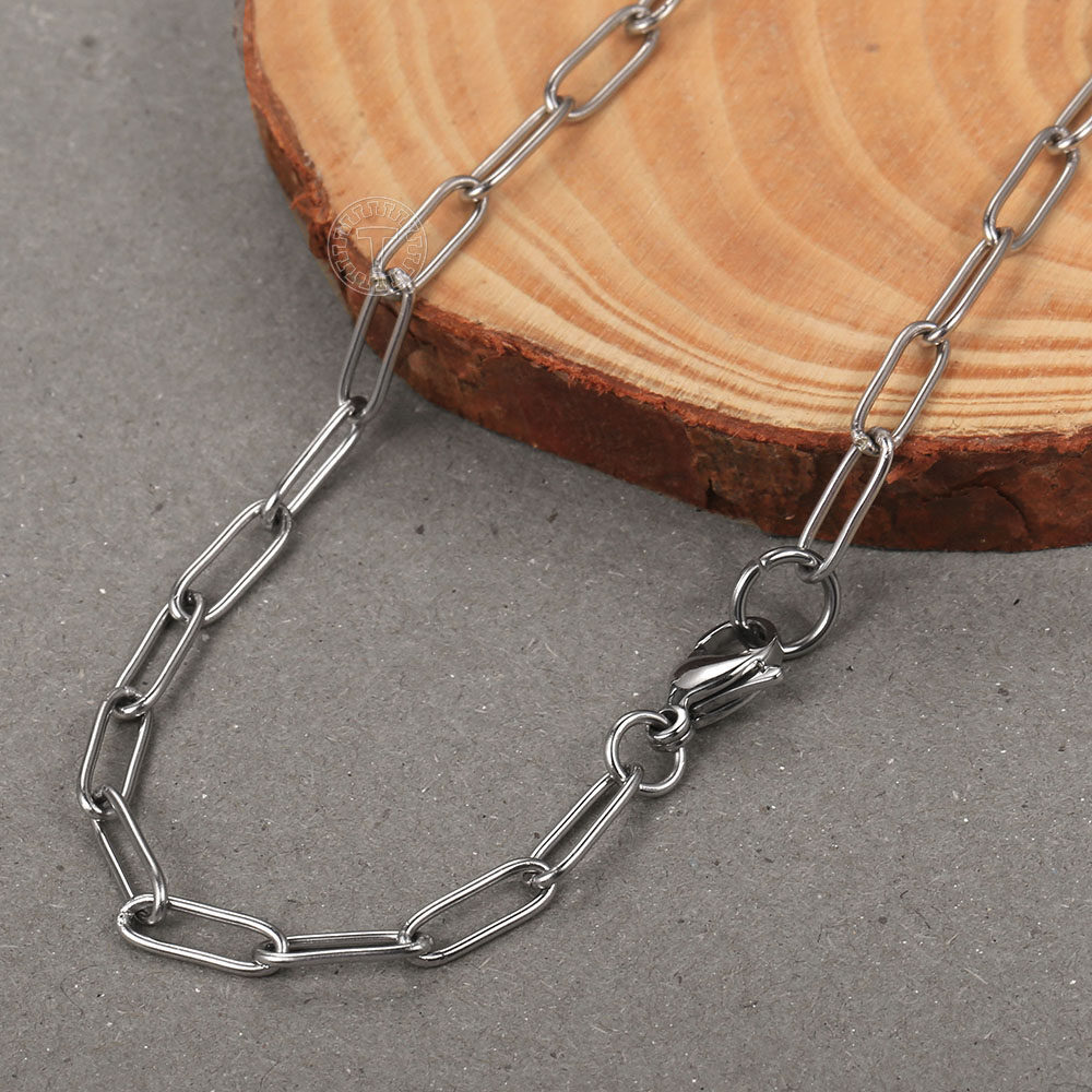 4mm 16-20 inch Stainless Steel Paperclip Chain Necklace Men Women Choker Jewelry