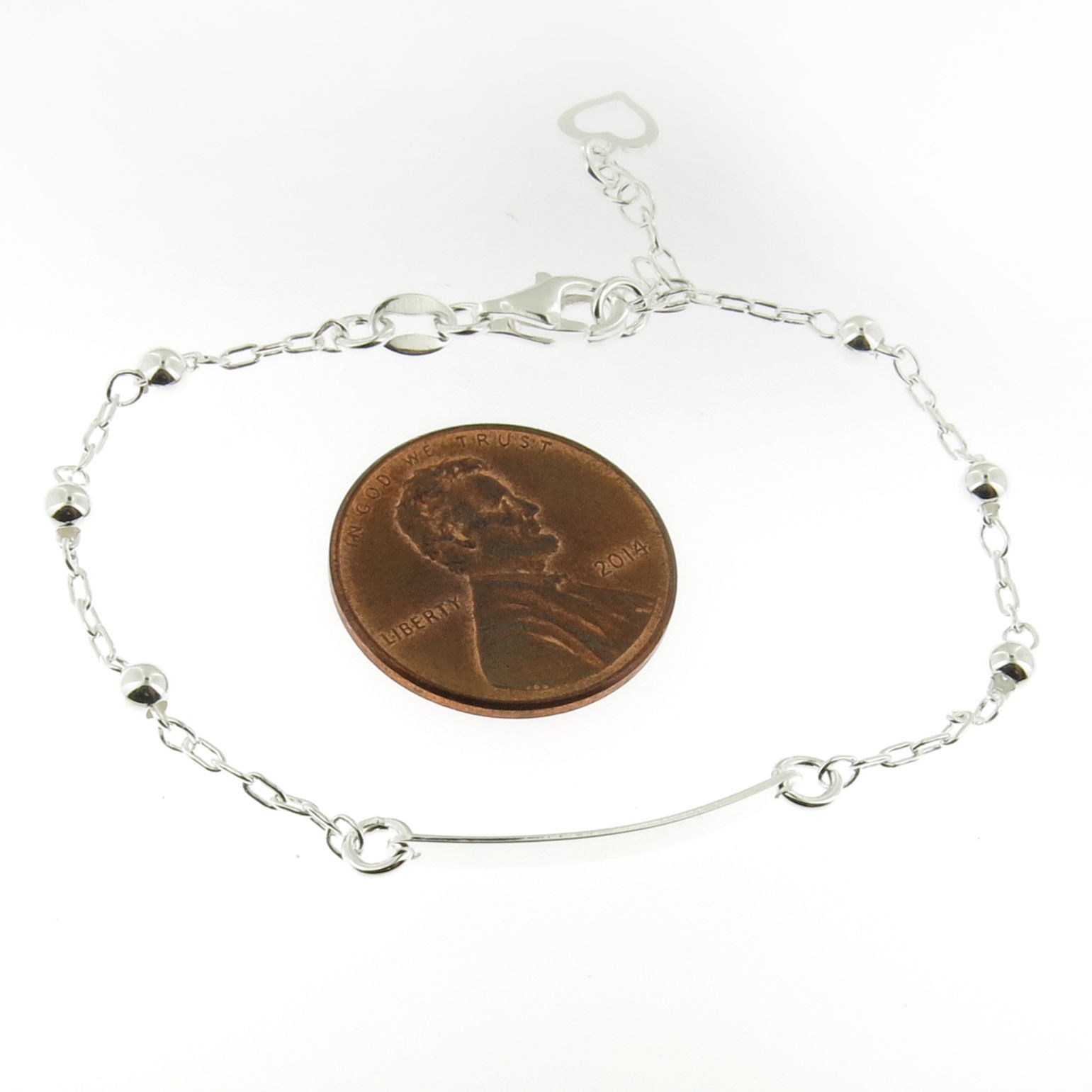 925 Italian Sterling Silver Ball Bead and Bar Delicate Adjustable Bracelet