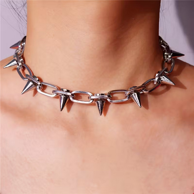 Spiked Chain Collar Necklace Gothic Punk Spike Chain Jewelry Choker