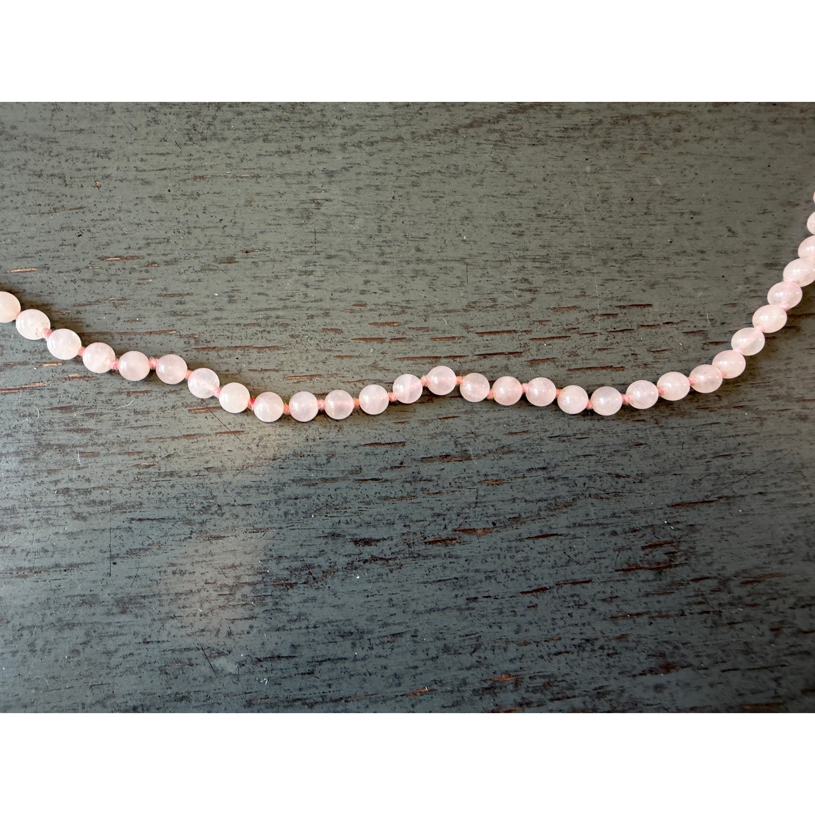 Vintage Rose Quartz Bead Necklace Hand Knotted Pink Stone Continuous Strand 32in