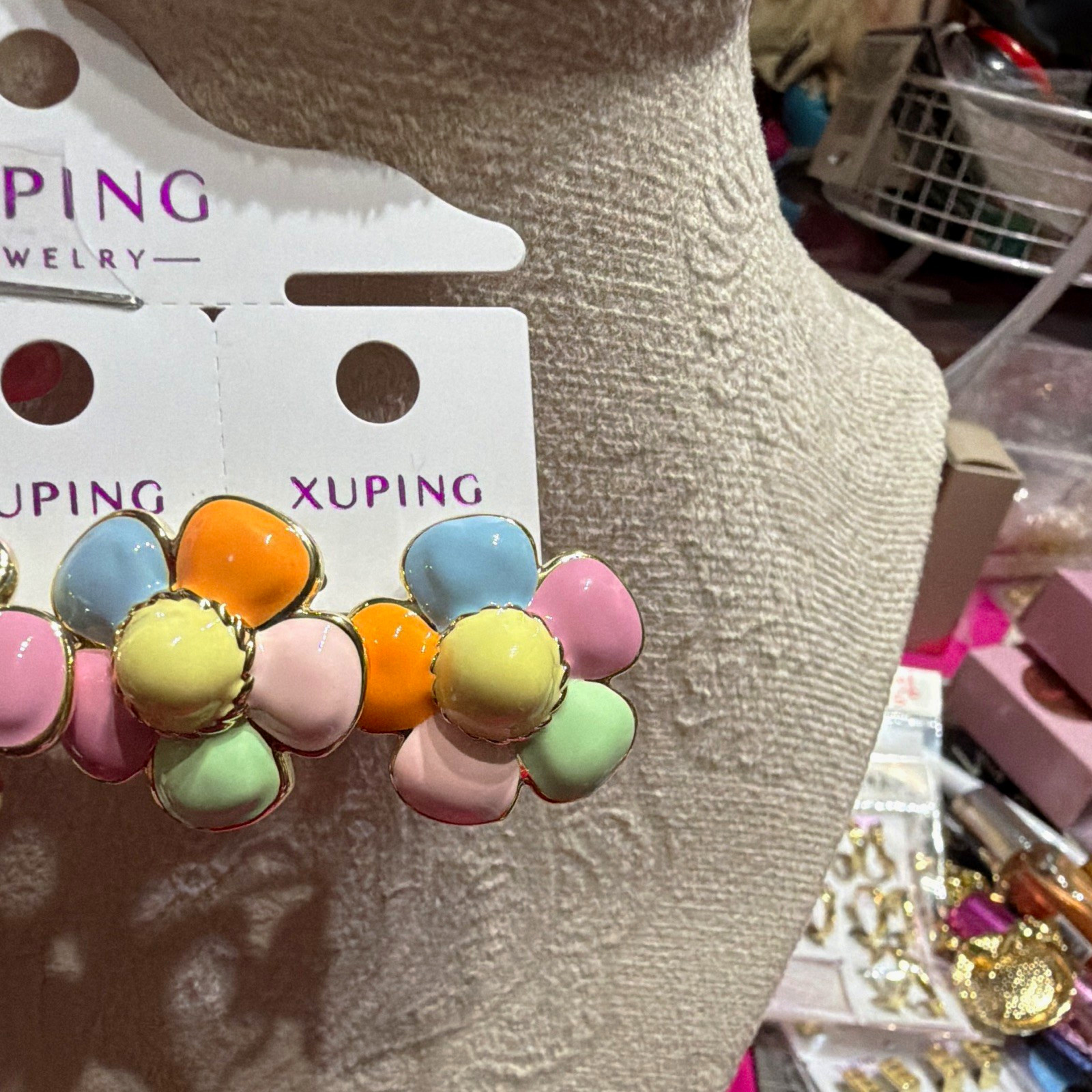 Xuping Multicolor Enamel Flower Stud Earrings Butterfly Closure