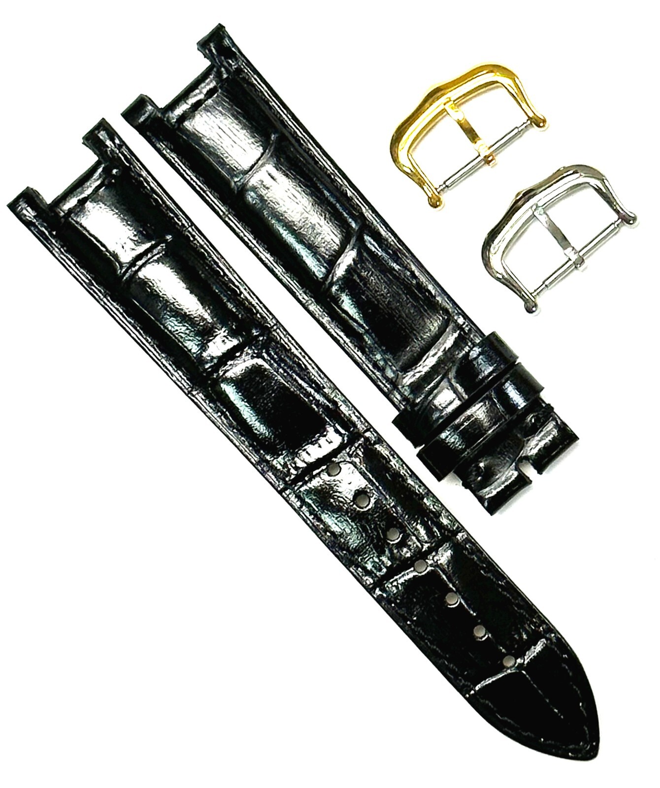 Watch Band For Cartier PASHA Alligator Grain Size 16x14mm Black Color