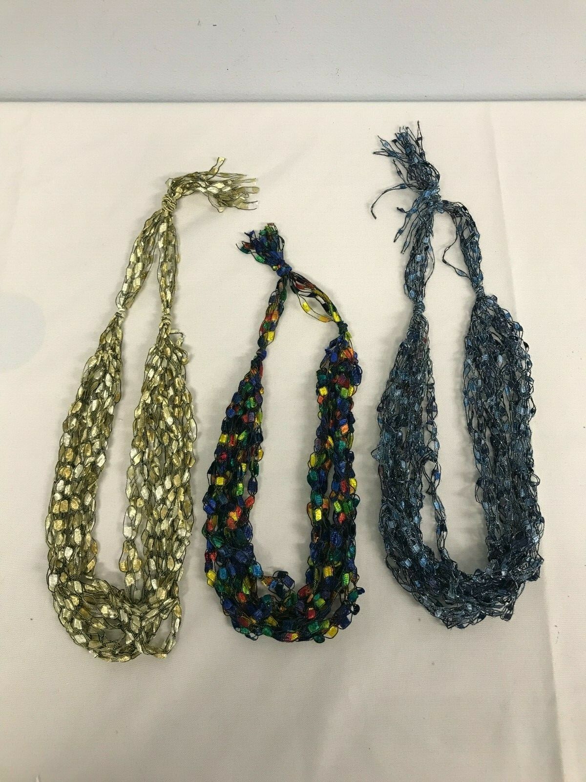3 COLORFUL SILK MULTI-STRAND NECKLACES