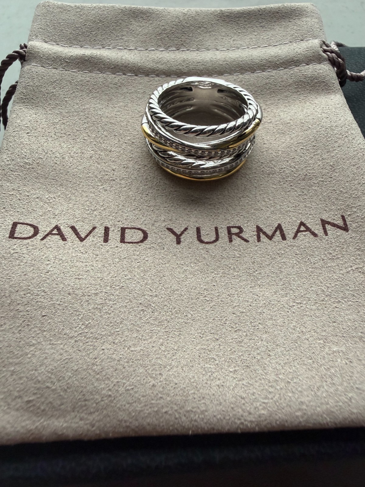 David Yurman Crossover Seven Row Ring 925 w/ 18K Gold & Diamonds Size 9