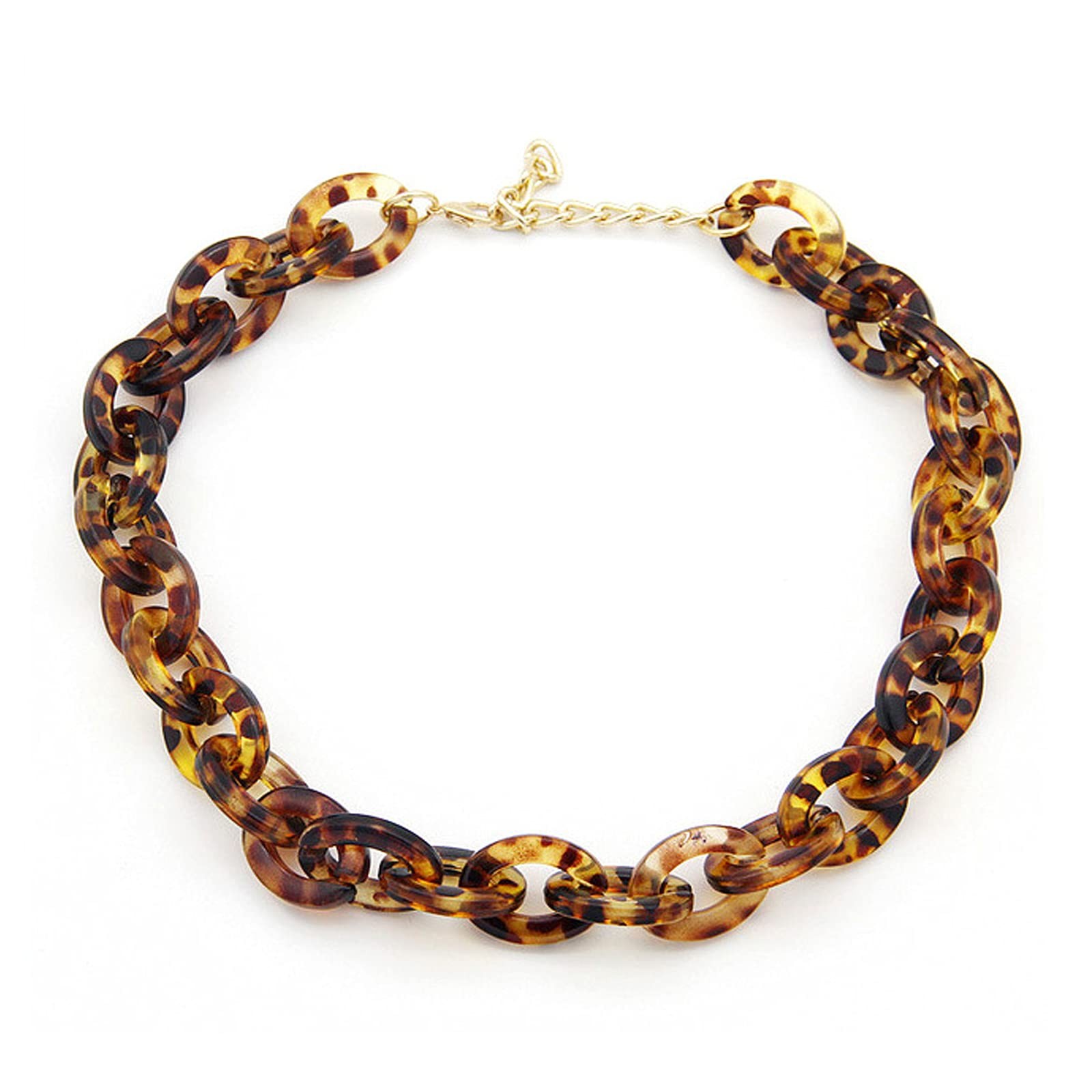 Bohemian Tortoise Shell Acrylic Resin Colorful Chunky Link Chain Necklace Leo…
