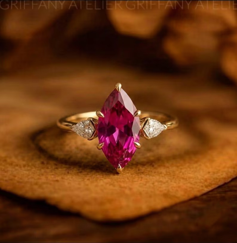 Lab Created Red Ruby Ring, Base Metal: Brass Finish: Gold Plated